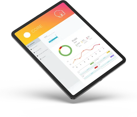 CORE email verification dashboard shown on a tablet