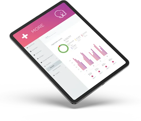 MORE email verification API dashboard shown on a tablet